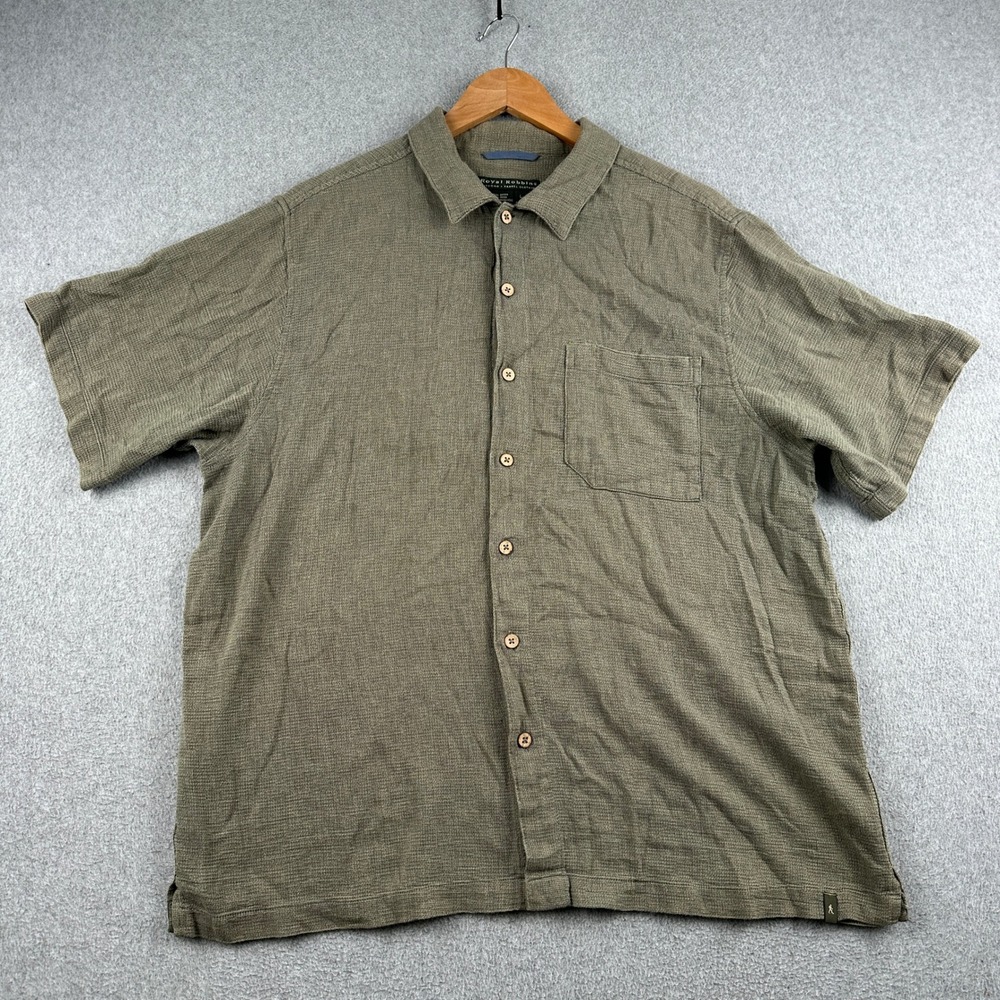 Royal Robbins Shirt Mens Large Green Short Sleeve Button Down Textured Cotton